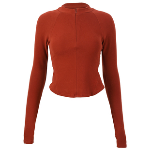 红色瑜伽服女2025新款紧身显瘦运动上衣高级感半拉链跑步长袖秋冬