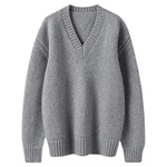 太迷人匠心好穿！100%纯山羊绒针织衫加厚宽肩廓形V领毛衣ZJ3756