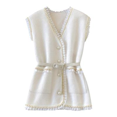 钉珠常规马甲韩版单排多扣V领