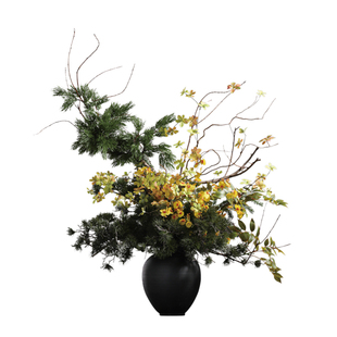 鲲屿 新中式黄色系仿真花【黄逸松影】酒店圆桌大堂别墅装饰摆件