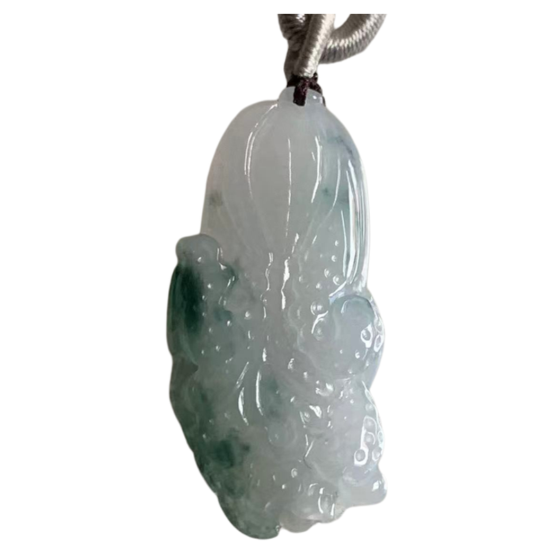 缅甸A货翡翠白色蓝绿飘花白菜