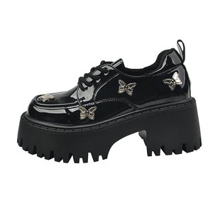 英伦风厚底增高小皮鞋女春秋季深口单鞋2026新款系带玛丽珍高跟鞋