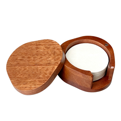 咖啡滤纸收纳盒实木盒圆形摩卡壶滤纸盒手柄粉碗盒子51/53/58通用