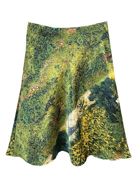 法式优雅风油画印花A字半身裙女夏高腰显瘦小个子包臀a字碎花短裙