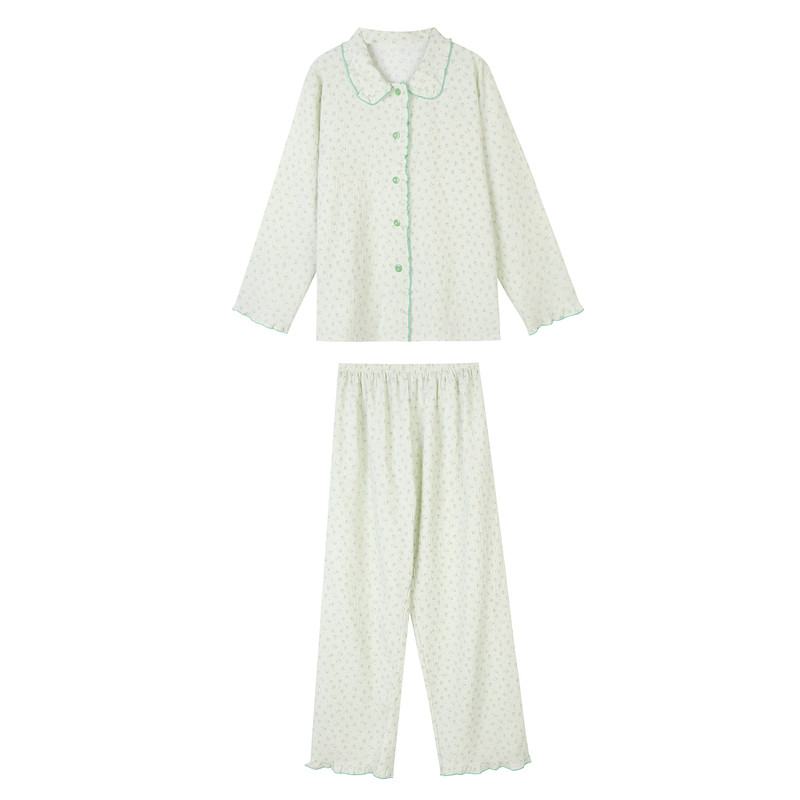 馨帮帮Homedress 新款清新碎花翻领睡衣女秋宽松可外穿家居服套装