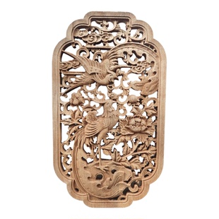 实木雕刻镂空雕花板花鸟梅兰竹菊传统工艺品装饰挂件壁挂香樟木