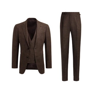 奥莱SUITSUPPLY深棕色羊毛混纺男士西装三件套