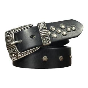 休闲皮带唐草雕花复古时尚男士真皮腰带头层牛皮小众设计高级感