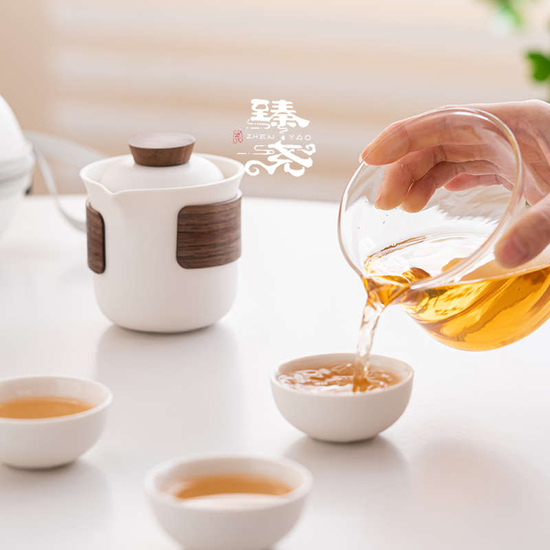 便携式旅行茶具陶瓷个人专用快客杯一壶三杯户外露营茶壶茶杯套装