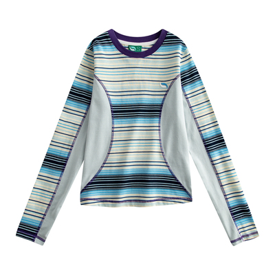 修身圆领长袖t恤撞色正肩打底衫