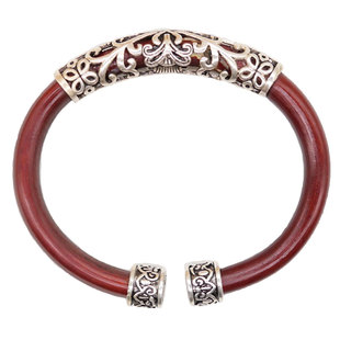 天藤记藏银鸡血藤手镯 西藏银配饰男款女款有节无节情侣款木藤镯