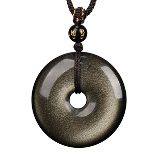 收藏级金曜石银曜石平安扣吊坠天然黑曜石挂坠钥匙扣挂件项链男女