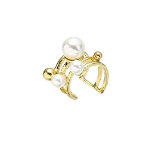 ins网红潮小众设计感夸张多层金属珍珠开口戒指手镯 复古气质套装