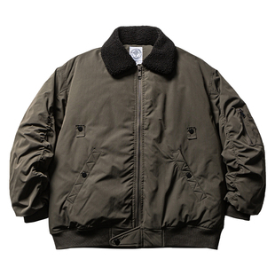 马切达男生美式复古风羊羔毛翻领羽绒服男士宽松冬装工装飞行外套