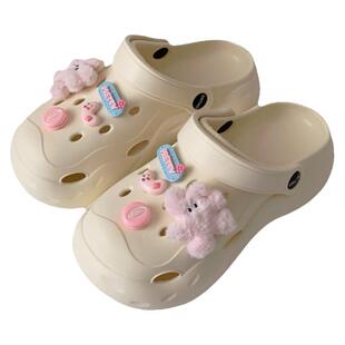 细细条 少女心毛绒小兔diy包头凉拖鞋女夏2024新款时尚外穿洞洞鞋