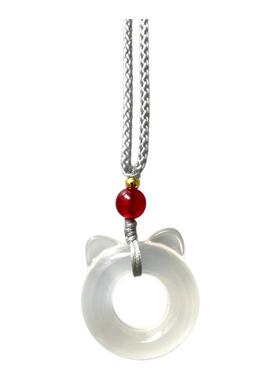 纯天然白玛瑙小猫玉髓猫耳朵玉猫咪吊坠玉石挂坠圈环小猫头女款