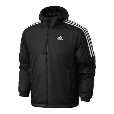 阿迪达斯男子户外防风宽松运动三条纹连帽棉服保暖外套KF6755