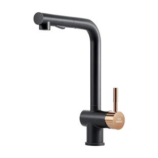 悍高厨房7字抽拉水龙头旋转伸缩水槽洗菜盆龙头黑色304不锈钢冷热