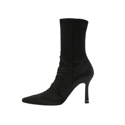 字母高跟尖头网红款袜子靴