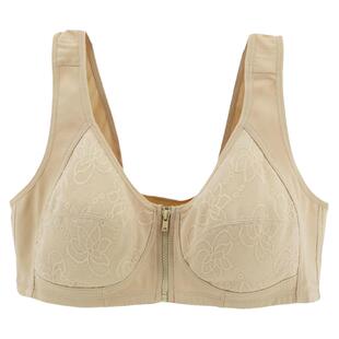 大码前面拉链文胸背心式无钢圈插片运动内衣中年前扣妈妈棉质胸罩