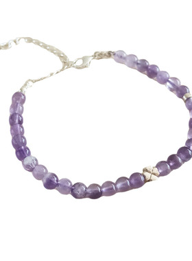 天然925银饰紫水晶手链女紫色气质高级感串珠手饰手串幸运草款