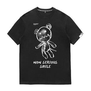 nasa联名boy潮牌卡通小恶魔小熊半袖T恤男女情侣装丧系衣服慵懒风