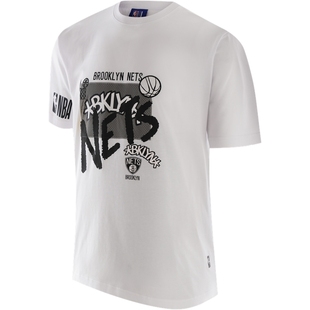 NBA官方正品篮网队Sharpie记号笔签名 秋季运动休闲圆领短袖T恤