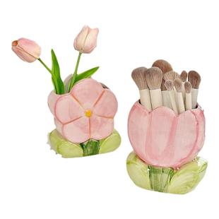 笔筒轻奢高级感领导办公室桌面装饰摆件陶瓷收纳罐无盖化妆刷收纳