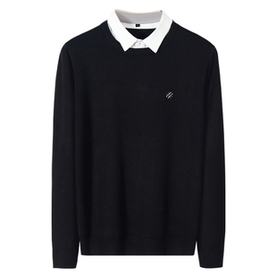 假两件针织衫男毛衣衬衫领秋冬男士毛线衣内搭打底毛衫男款上衣