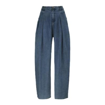 设计师品牌YOEYYOU24春夏新品女装立体褶裥棉阔腿休闲牛仔长裤