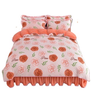 法莱绒加厚床裙珊瑚绒四件套冬季床上双面绒被套法兰绒加厚牛奶绒