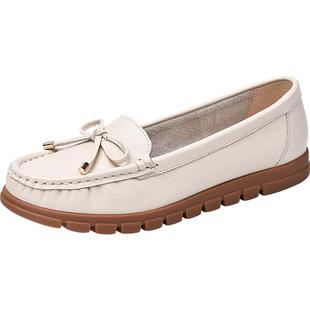 金猴妈妈鞋春秋头层牛皮护士鞋女舒适软底软面单鞋真皮女鞋豆豆鞋