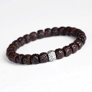 印尼原生态椰蒂手工雕刻磐石无相单圈手串直切陨石坑老型男文玩