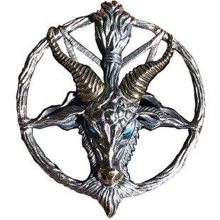 复古撒旦纯银饰品戒指吊坠男款五芒星项链魔法阵s925银开口指环