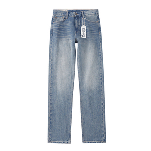 A阿瞳牛社 美式复古中腰直筒水洗牛仔裤男士潮流磨白做旧猫须长裤