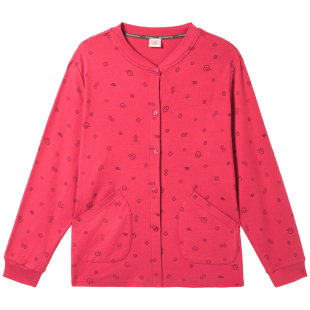 铜牛精梳棉毛开襟印花家居女衫 秋冬纯棉睡衣家居服上装VS234