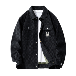 【奥特莱斯】美式潮牌刺绣外套男款春秋季2026新款棋盘格夹克上衣