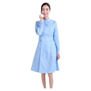 护士服长袖春装大码立领偏襟修身粉色蓝白色医美容院工作服实验服