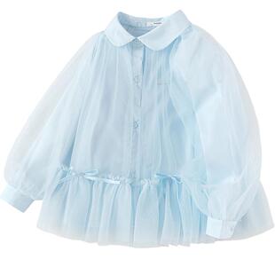 巴拉巴拉童装女童长袖衬衫儿童上衣2025秋装新款网纱衬衣甜美百搭