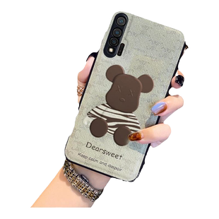 适用于华为nova6手机壳布纹nova6保护套卡通暴力熊防摔5G版nova6se女款硅胶全包挂绳新款高档nove高级感