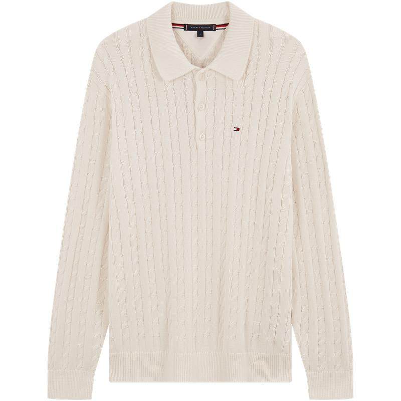 Tommy男装纯棉绞花POLO针织衫