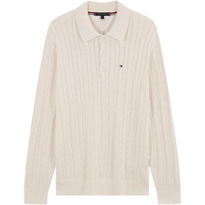 Tommy男装纯棉绞花POLO针织衫