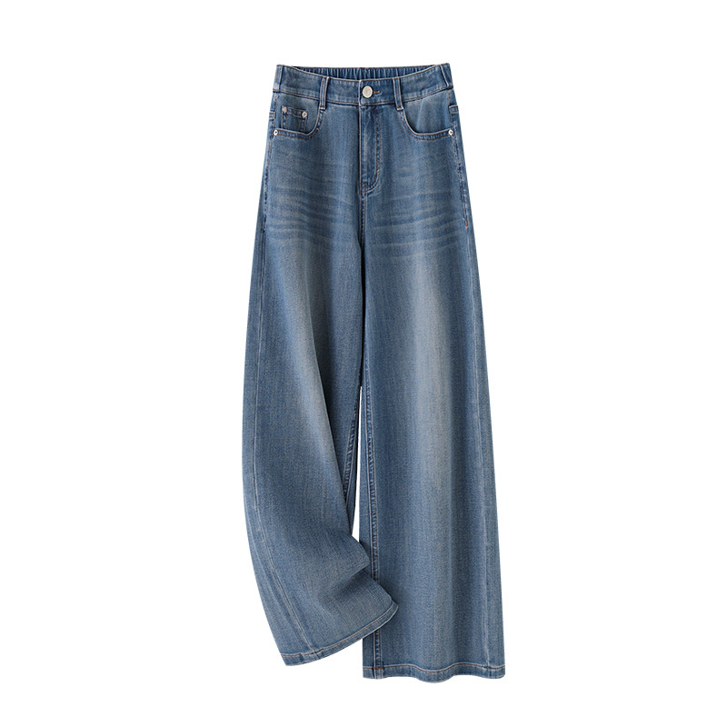 梦蝶之家九分松紧后腰阔腿牛仔裤