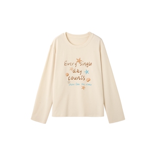 时然大码卡通风长袖T恤微胖mm春季新品圆领上衣内搭宽松休闲女装