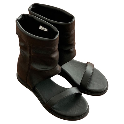 复古一字带高筒骑士靴女2026新款夏季时尚圆头堆堆靴凉鞋