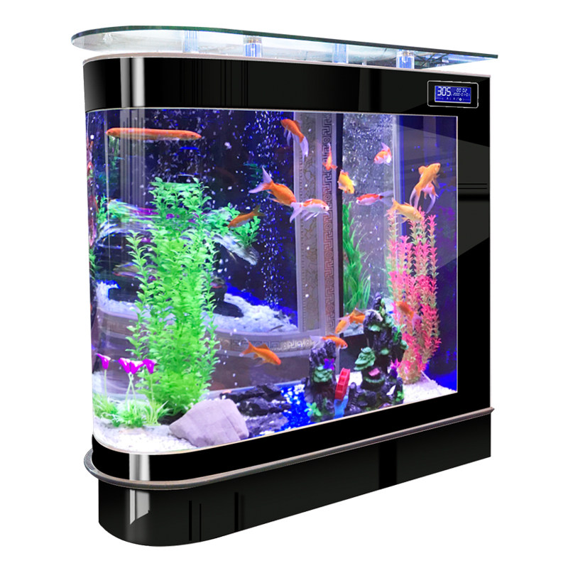 子弹头鱼缸客厅家用中型水族箱玻璃1.2米1.5米生态落地屏风鱼缸