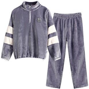 胖童男童家居服冬法兰绒中大童儿童睡衣加绒加厚男孩冬季加肥加大