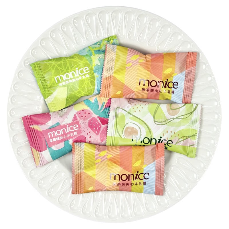 Monice茉奈草莓抹茶牛油果哈密瓜味夹心牛乳糖结婚喜糖果零食散装