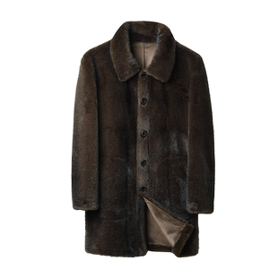 仿皮草雪兰貂绒大衣男翻领冬加厚中长款仿皮毛一体风衣两面穿外套