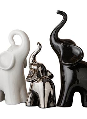创意三口象陶瓷摆件装饰品